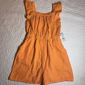 NWT Wonder Nation Girls M (7/8) Orange Gauze Romper Flutter Sleeves Pockets NWT
